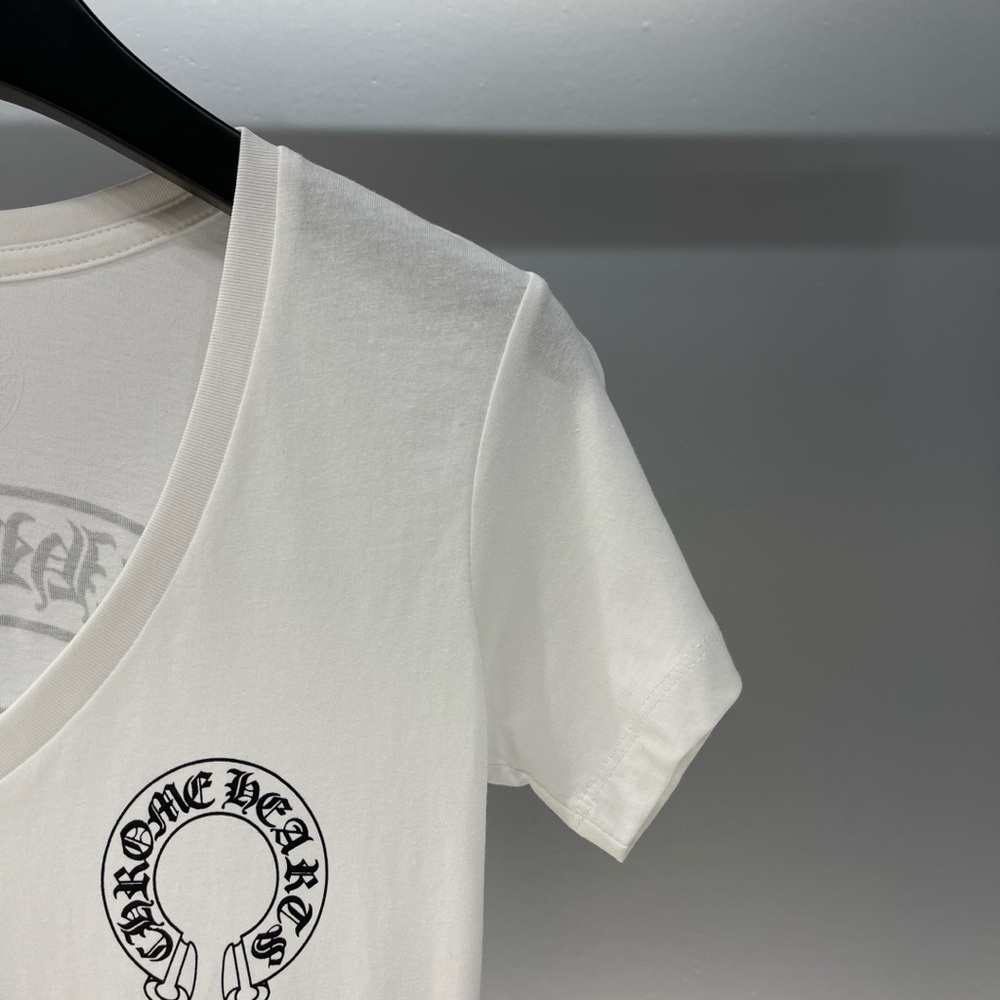 Chrome Hearts White V-Neck Tee with Black Graphics - Picture 3 of 7